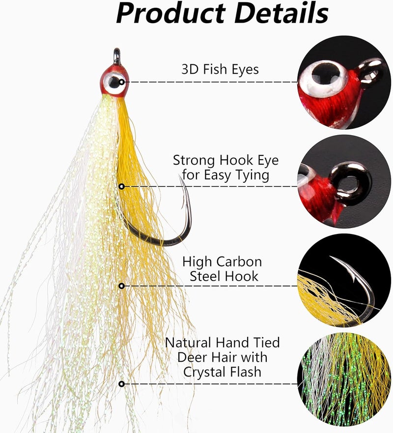 FUSIGO Clouser Minnow Fishing Flies, 10pcs Saltwater Fly Fishing Lures Hand Tied Clouser Minnow Fly Streamer Hooks for Bass Striper Flounder Saltwater Freshwater - Image 2